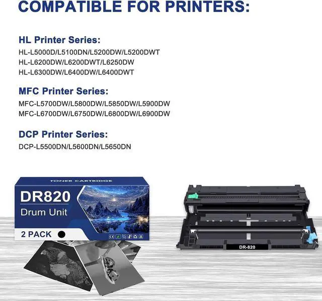 Alt view image 6 of 7 - Ennovor DR820 Drum Unit DR-820 DR 820 HL-L6200DW Compatible Replacement for Brother DR820 for HL-L6200DW HLL6200DW L6200DW MFC-L5850DW MFC-L5900DW MFC-L5700DW HL-L5200DW L5200DWT Printer Drum Unit 2PK