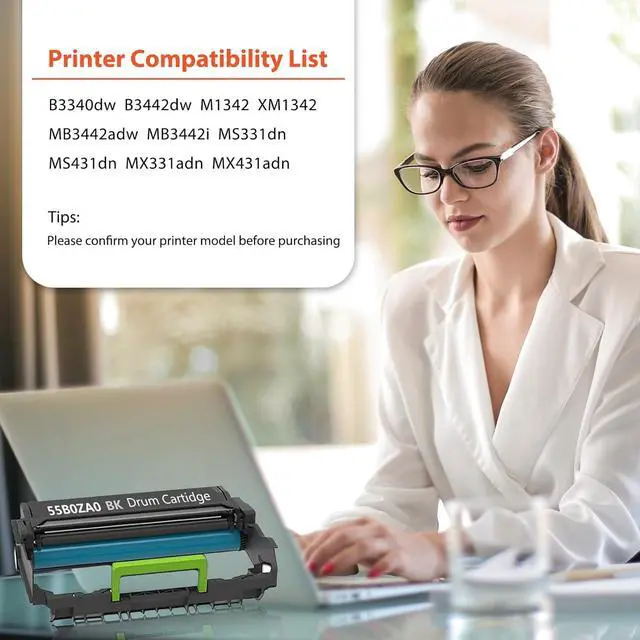 Alt view image 2 of 5 - Ennovor 55B0ZA0 Drum Unit 55B0ZA0 Imaging Unit Compatible for Lexmark MS331 MS331dn MS431dn MX331adn MX431adn B3340dw B3442dw M1342 MB3442adw MB3442i Printer WEYNUONY