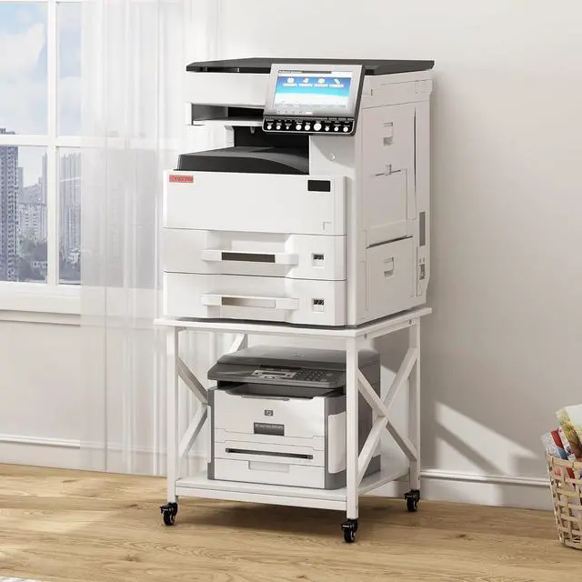 Main image of Ennovor 23.6 x 23.6 Inches Large Printer Stand, 2 Tier Square Printer Table with Storage Shelf for Home Office, Multi-use Rolling Cart with Wheels for Laser, 3D Printer and Mini Fridge - White