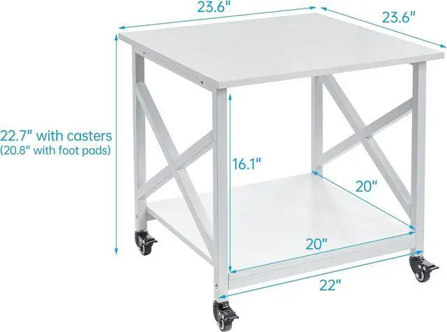 Alt view image 2 of 7 - Ennovor 23.6 x 23.6 Inches Large Printer Stand, 2 Tier Square Printer Table with Storage Shelf for Home Office, Multi-use Rolling Cart with Wheels for Laser, 3D Printer and Mini Fridge - White