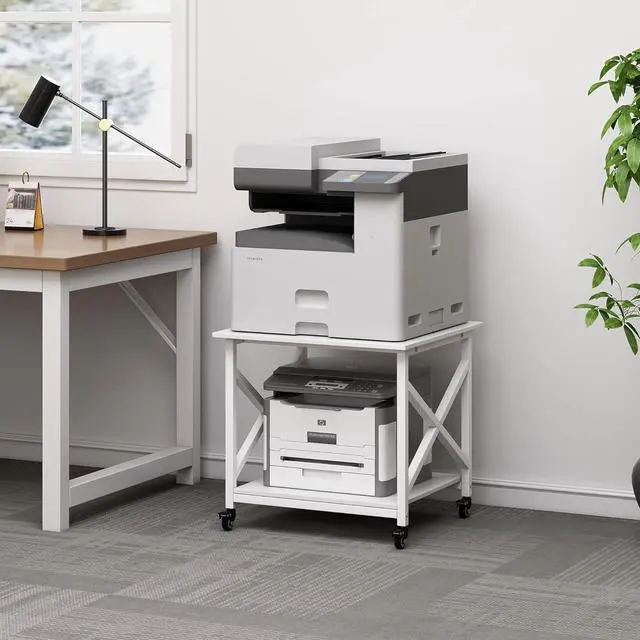 Alt view image 3 of 7 - Ennovor 23.6 x 23.6 Inches Large Printer Stand, 2 Tier Square Printer Table with Storage Shelf for Home Office, Multi-use Rolling Cart with Wheels for Laser, 3D Printer and Mini Fridge - White
