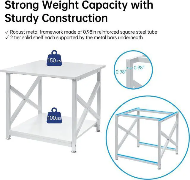 Alt view image 4 of 7 - Ennovor 23.6 x 23.6 Inches Large Printer Stand, 2 Tier Square Printer Table with Storage Shelf for Home Office, Multi-use Rolling Cart with Wheels for Laser, 3D Printer and Mini Fridge - White