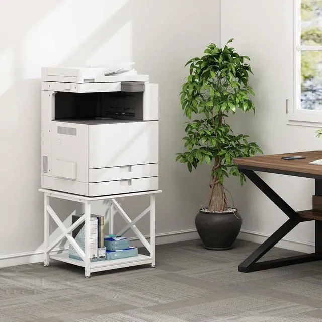 Alt view image 6 of 7 - Ennovor 23.6 x 23.6 Inches Large Printer Stand, 2 Tier Square Printer Table with Storage Shelf for Home Office, Multi-use Rolling Cart with Wheels for Laser, 3D Printer and Mini Fridge - White