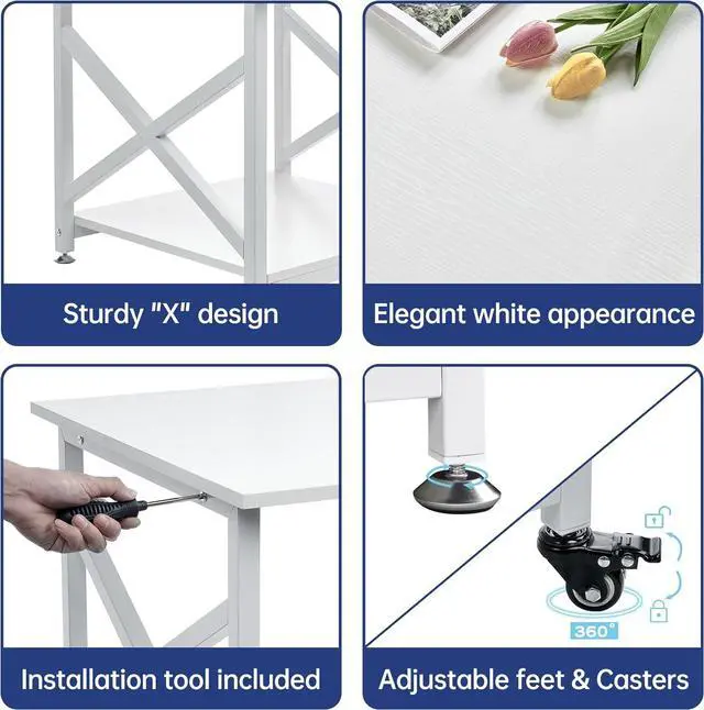 Alt view image 7 of 7 - Ennovor 23.6 x 23.6 Inches Large Printer Stand, 2 Tier Square Printer Table with Storage Shelf for Home Office, Multi-use Rolling Cart with Wheels for Laser, 3D Printer and Mini Fridge - White