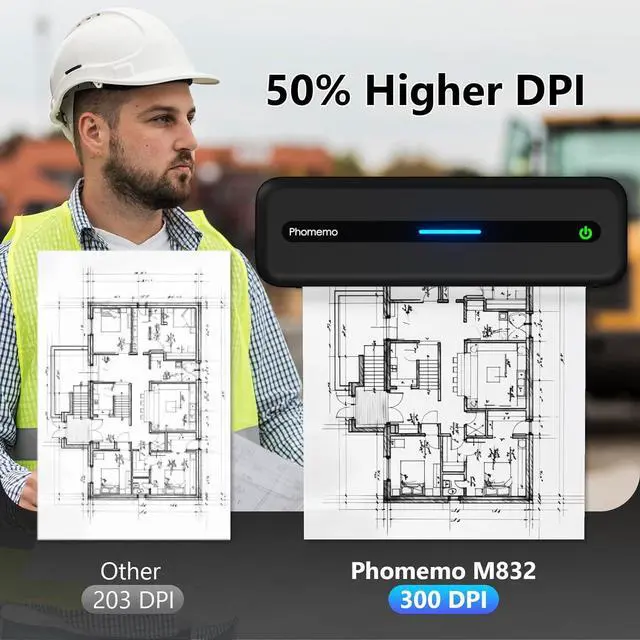 Alt view image 6 of 7 - Ennovor Phomemo M832 Wireless Portable Thermal Printer Black & 2 Rolls A4 Thermal Printer Paper