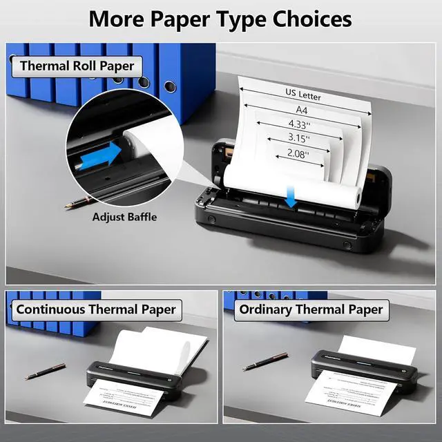 Alt view image 7 of 7 - Ennovor Phomemo M832 Wireless Portable Thermal Printer Black & 2 Rolls A4 Thermal Printer Paper
