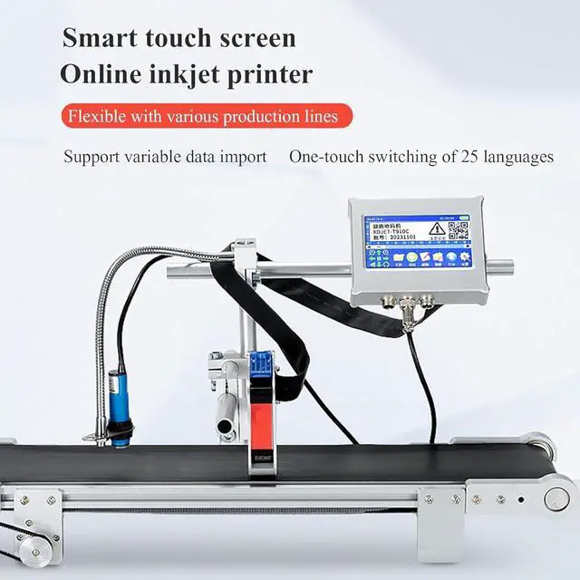 Alt view image 2 of 7 - Ennovor Automatic Desktop Inkjet Printer, Table-top Online Inkjet Printer 4.3in Touch Screen, 2 Print Heights and 40m/min Inkjet, Photoelectric Synchronous Induction, USB Flash Drive Import Content