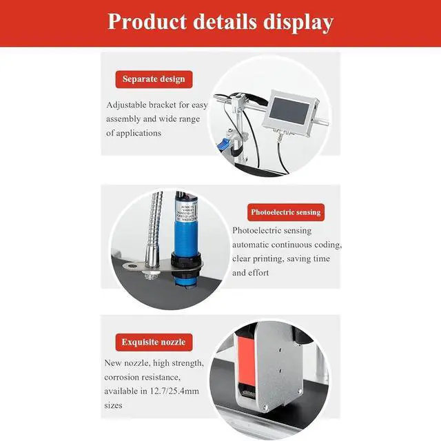 Alt view image 7 of 7 - Ennovor Automatic Desktop Inkjet Printer, Table-top Online Inkjet Printer 4.3in Touch Screen, 2 Print Heights and 40m/min Inkjet, Photoelectric Synchronous Induction, USB Flash Drive Import Content