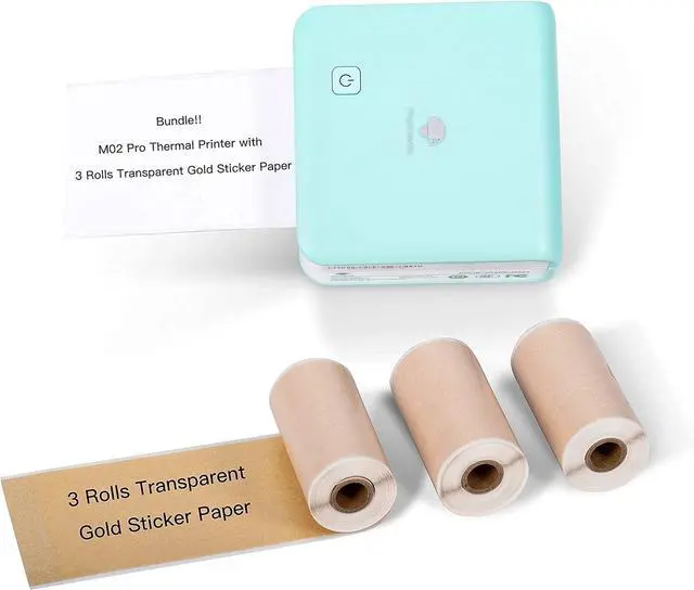 Main image of Ennovor Phomemo M02 Pro Pocket Printer - with 3 Rolls Transparent Gold Paper Compatible with iOS + Android for Plan Journal, Study Notes, Art Creation, Work, Gift