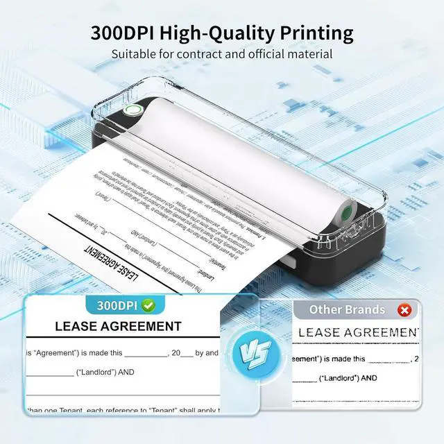 Alt view image 3 of 7 - Ennovor 300DPI Portable Printer Wireless for Travel, Inkless Small Bluetooth Printers for Home Use, Compatible with Mobile Phone & Laptop, Support 8.5 x 11 Inch & A4 Thermal Printer Paper, Black