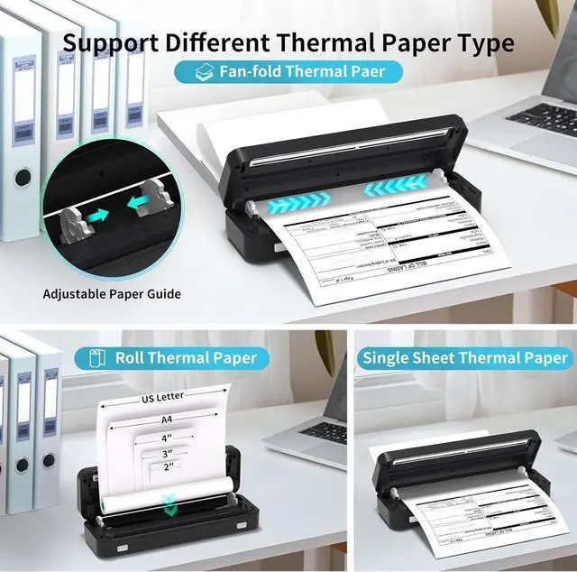 Alt view image 2 of 7 - Ennovor 300DPI Portable Printer Wireless for Travel, Inkless Small Bluetooth Printers for Home Use, Compatible with Mobile Phone & Laptop, Support 8.5 x 11 Inch & A4 Thermal Printer Paper, Black