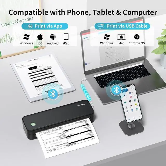 Alt view image 5 of 7 - Ennovor 300DPI Portable Printer Wireless for Travel, Inkless Small Bluetooth Printers for Home Use, Compatible with Mobile Phone & Laptop, Support 8.5 x 11 Inch & A4 Thermal Printer Paper, Black