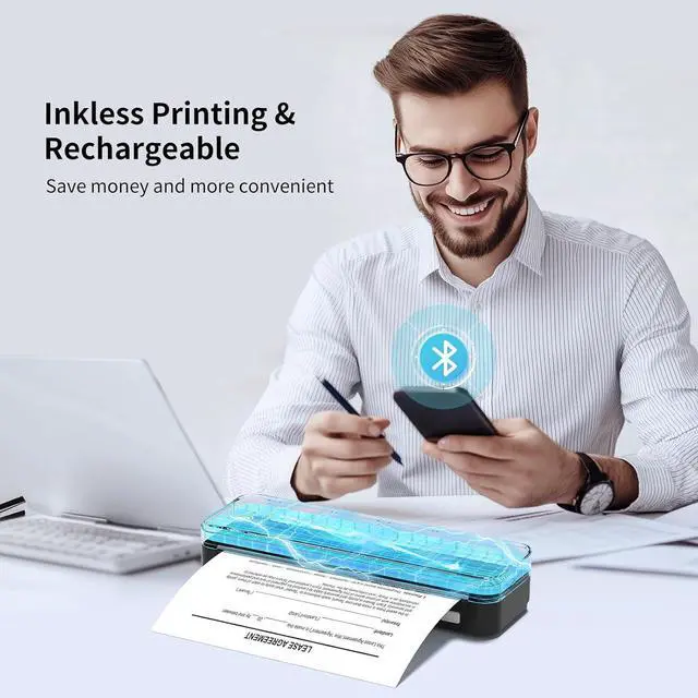 Alt view image 6 of 7 - Ennovor 300DPI Portable Printer Wireless for Travel, Inkless Small Bluetooth Printers for Home Use, Compatible with Mobile Phone & Laptop, Support 8.5 x 11 Inch & A4 Thermal Printer Paper, Black