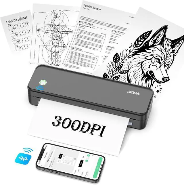 Main image of Ennovor JADENS Wireless Portable Thermal Printer, 8.5''11'' Thermal Paper, 300DPI, Bluetooth, Inkless, Compatible with iOS, Android & Laptop