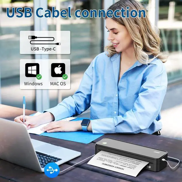 Alt view image 3 of 7 - Ennovor JADENS Wireless Portable Thermal Printer, 8.5''11'' Thermal Paper, 300DPI, Bluetooth, Inkless, Compatible with iOS, Android & Laptop