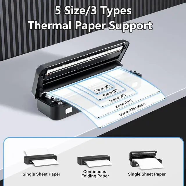 Alt view image 6 of 7 - Ennovor JADENS Wireless Portable Thermal Printer, 8.5''11'' Thermal Paper, 300DPI, Bluetooth, Inkless, Compatible with iOS, Android & Laptop