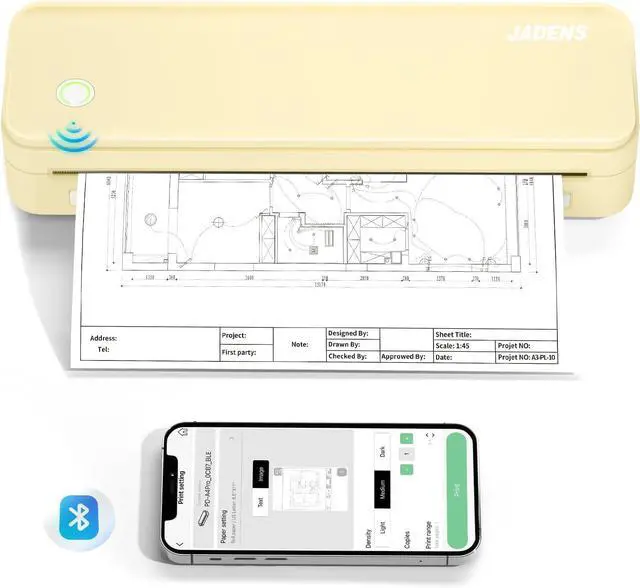Main image of Ennovor JADENS Portable Printers Wireless for Travel, Thermal Inkless Printer, Support 8.5" X 11" Thermal Paper(Yellow)