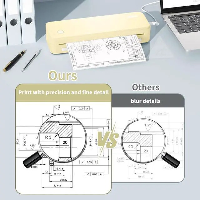 Alt view image 4 of 7 - Ennovor JADENS Portable Printers Wireless for Travel, Thermal Inkless Printer, Support 8.5" X 11" Thermal Paper(Yellow)