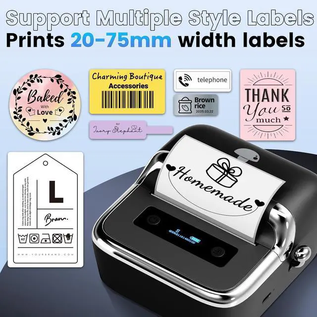 Alt view image 3 of 7 - Ennovor Phomemo M250 3 Inch Label Maker Machine with Tape, 2025 Upgrade Portable Barcode Label Printer for Business, Home, Logo Label, Thermal Address Label Maker with 100 Labels, 40x30mm