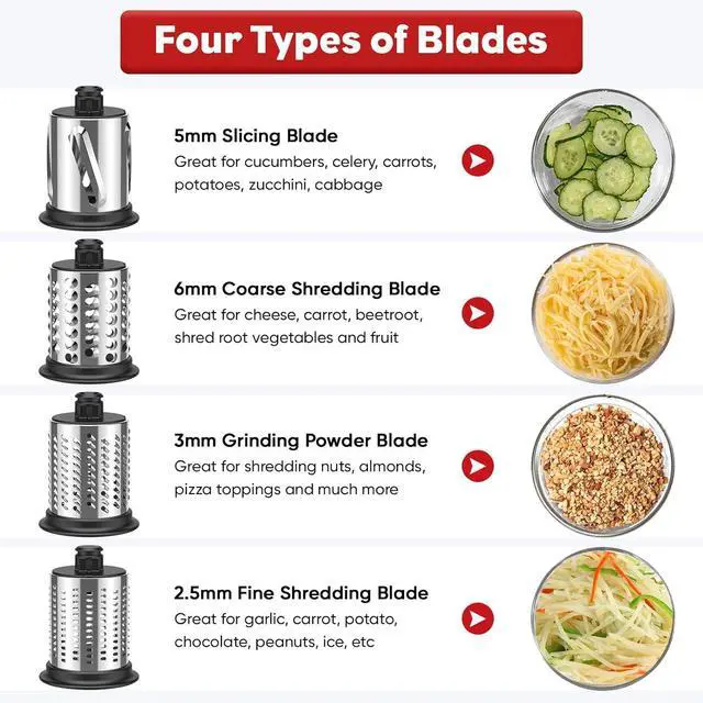 Alt view image 2 of 7 - Ennovor Stainless Steel Slicer Shredder Attachment for KitchenAid Stand Mixer, Cheese Grater Attachment for Kitchenaid, Salad Maker, Grinding Powder, Dishwasher Safe with 4 Blades by Innomoon