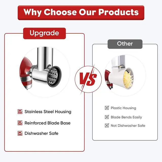 Alt view image 4 of 7 - Ennovor Stainless Steel Slicer Shredder Attachment for KitchenAid Stand Mixer, Cheese Grater Attachment for Kitchenaid, Salad Maker, Grinding Powder, Dishwasher Safe with 4 Blades by Innomoon