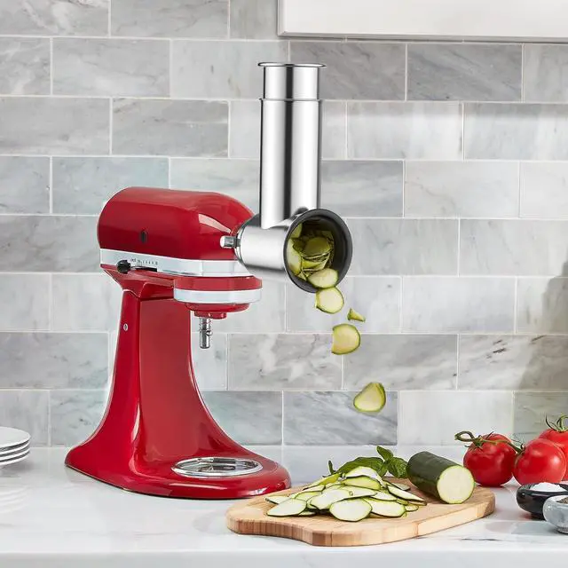 Alt view image 5 of 7 - Ennovor Stainless Steel Slicer Shredder Attachment for KitchenAid Stand Mixer, Cheese Grater Attachment for Kitchenaid, Salad Maker, Grinding Powder, Dishwasher Safe with 4 Blades by Innomoon