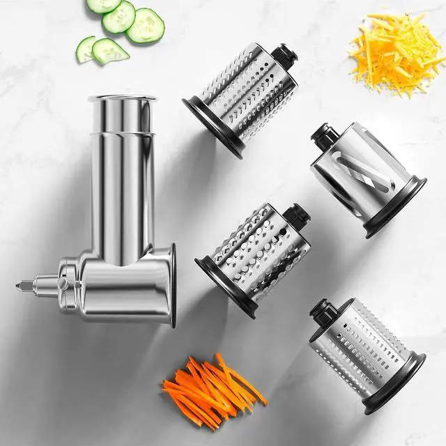 Alt view image 3 of 7 - Ennovor Stainless Steel Slicer Shredder Attachment for KitchenAid Stand Mixer, Cheese Grater Attachment for Kitchenaid, Salad Maker, Grinding Powder, Dishwasher Safe with 4 Blades by Innomoon