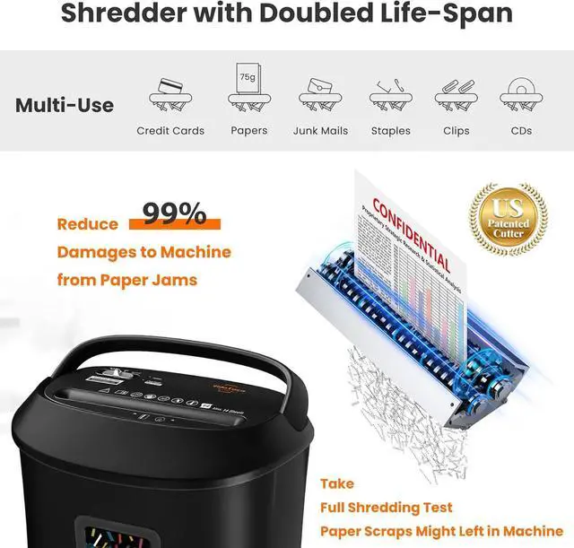 Alt view image 3 of 7 - Ennovor Paper Shredder,VidaTeco 58dB 14-Sheet Cross-Cut Shredder with US Patented Cutter,Also Shreds Card/CD, Heavy Duty Paper Shredding Machine for Home Office,Fast with Auto Jam Proof,6.6-Gallon Bin