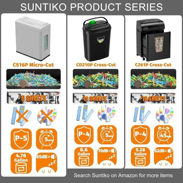 Alt view image 2 of 6 - Ennovor Paper Shredder, 5-Sheet Micro Cut with 2.65 Gallons Bin, P-5 High Security Level, 5 Munites Non-Stop Working Time, Compact Design Pull Out Basket with Jam Proof System for Home Office