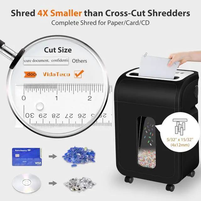 Alt view image 2 of 7 - Ennovor Paper Shredder for Home Office,VidaTeco 14-Sheet 60-Mins Micro Cut Shredder with US Patented Blade,Shred Card/CD/Clip/Staple,for Home Use Heavy Duty,AUTO Jam Proof,5.3-Gallon Pullout Bin(ETL)