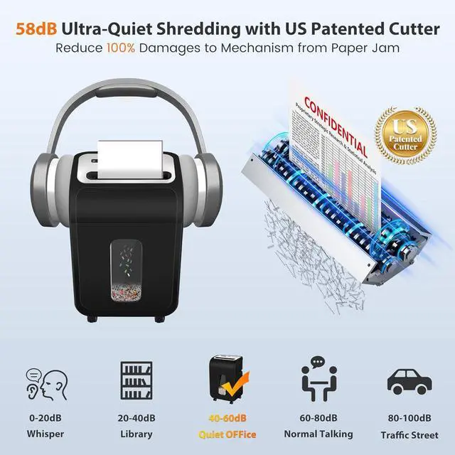 Alt view image 4 of 7 - Ennovor Paper Shredder for Home Office,VidaTeco 14-Sheet 60-Mins Micro Cut Shredder with US Patented Blade,Shred Card/CD/Clip/Staple,for Home Use Heavy Duty,AUTO Jam Proof,5.3-Gallon Pullout Bin(ETL)