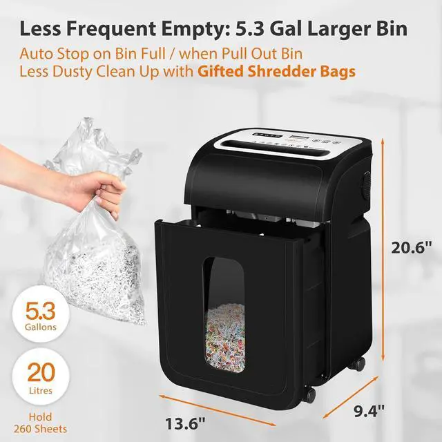 Alt view image 6 of 7 - Ennovor Paper Shredder for Home Office,VidaTeco 14-Sheet 60-Mins Micro Cut Shredder with US Patented Blade,Shred Card/CD/Clip/Staple,for Home Use Heavy Duty,AUTO Jam Proof,5.3-Gallon Pullout Bin(ETL)