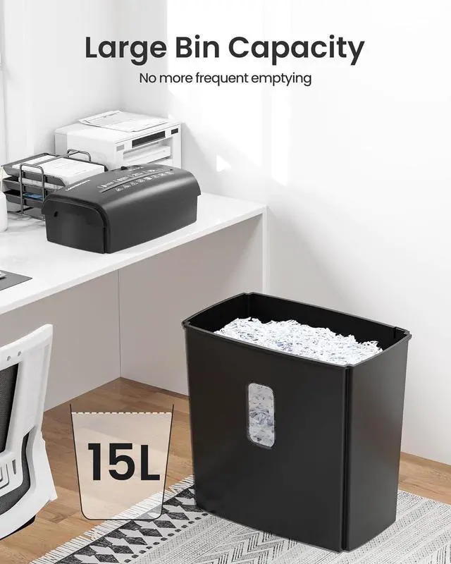 Alt view image 6 of 7 - Ennovor 8-Sheet Micro Cut Paper Shredder P-4 High Security for Home Office Use with Handle, Shreds Credit Card/Staple 4 Gallons(Black) Visual Window Wastebasket