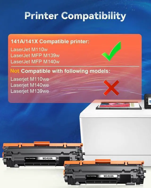 Alt view image 2 of 7 - Ennovor 141A Toner Cartridge 2 Black (with chip) Compatible 141 A Toner Replacement for HP 141A W1410A 141X W1410X Black Toner Cartridge to Use with Laserjet Pro M110w MFP M140w M139(2 Black)