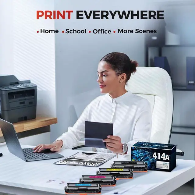 Alt view image 6 of 7 - Ennovor 414A Toner Cartridges 4 Pack - Replacement for HP 414A Toner Cartridges 4 Pack HP 414A Black Toner to use with HP Color Pro MFP M479fdw M479fdn M454dw M454dn Printer, W2020A, with CHIP