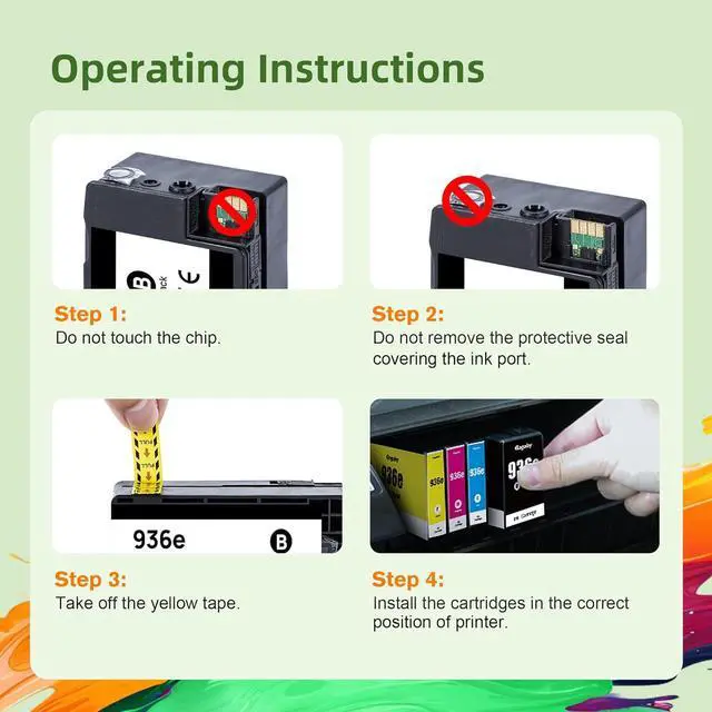 Alt view image 5 of 7 - 936XL Ink Cartridges Combo Pack with Chip High Yield Compatible for 936e 936 Ink Cartridge Work for OfficeJet Pro 9120e 9125e 9135e 9110b 9130b 9128e 9130b 9122e Wide Format 9730e (4-Pack BK/C/M/Y)