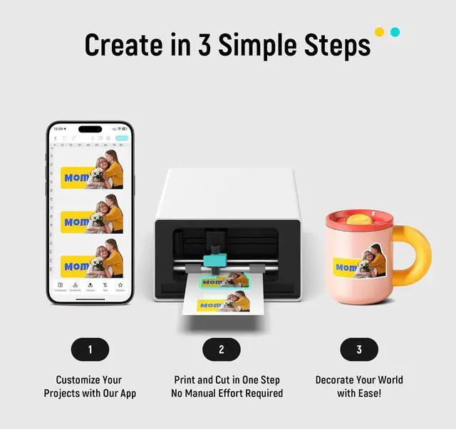 Alt view image 3 of 7 - Liene PixCut S1 Color Sticker Printer & Cutting Machine - All-in-One Sticker Maker for DIY Crafts, Custom Labels & Gifts. Thermal Dye-Sublimation Photo Printer, 300 DPI, Precise AI Auto-Cutting