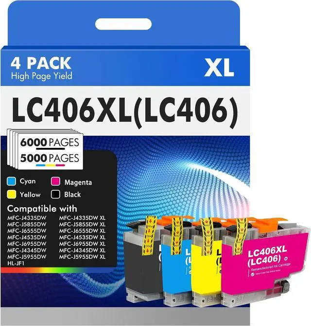 Main image of LC406 LC406XL Ink Cartridges for Brother Printer LC 406XL 406 XL for MFC-J4335DW MFC-J5855DW MFC-J6555DW MFC-J4535DW MFC-J6955DW MFC-J4345DW MFC-J5955DW - 4 Pack High Yields Black Cyan Magenta Yellow