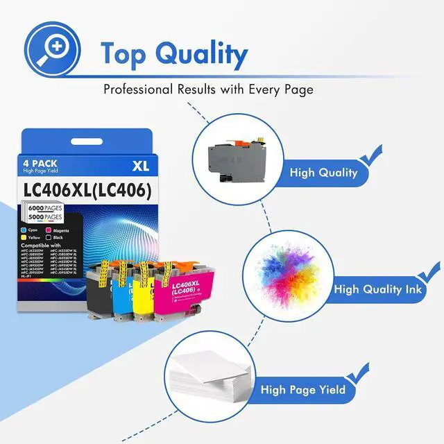 Alt view image 7 of 7 - LC406 LC406XL Ink Cartridges for Brother Printer LC 406XL 406 XL for MFC-J4335DW MFC-J5855DW MFC-J6555DW MFC-J4535DW MFC-J6955DW MFC-J4345DW MFC-J5955DW - 4 Pack High Yields Black Cyan Magenta Yellow
