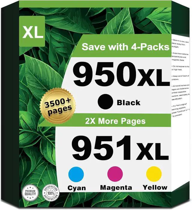 Main image of 950XL 951XL Combo Compatible for HP 950 951 XL Ink Cartridge - High Yield 4-Pack (Black Cyan Magenta Yellow) Replacement for OfficeJet Pro 8600 8610 8615 8620 8625 8630 8640 8660 8100 8110 Printers
