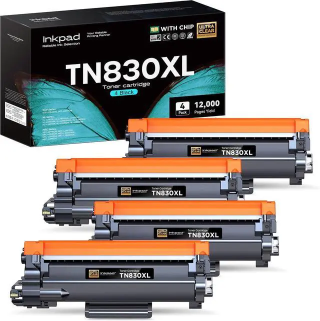 Main image of TN830XL Toner Cartridges 4 Pack (with Chip) Replacement for Brother TN 830 XL TN830 XL/V/R Toner Cartridge Compatible with HL-L2460DW DCP-L2640DW HL-L2400D HL-L2405W HL-L2460DWXL Printers (Black)