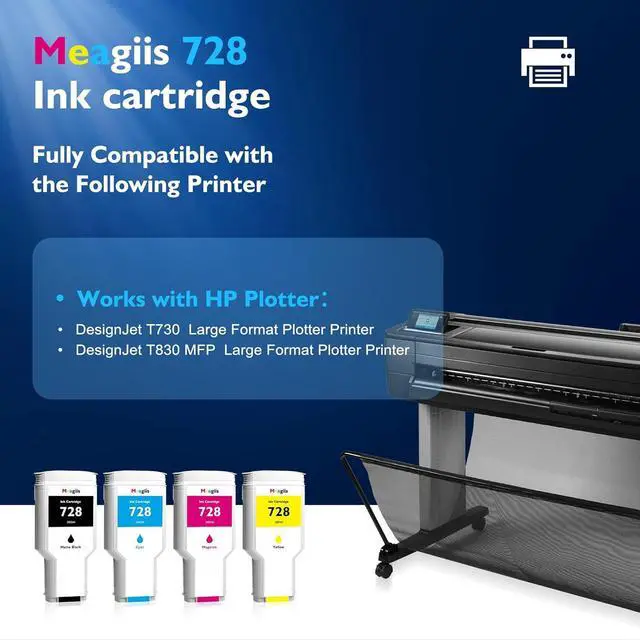 Alt view image 3 of 6 - 728 728XXL Ink Cartridge 300ml 4-Pack Compatible for HP 728 Ink Cartridges F9J68A F9K17A F9K16A F9K15A for DesignJet T830 MFP & T730 Large Format Plotter Printer (Matte Black/Cyan/Magenta/Yellow)