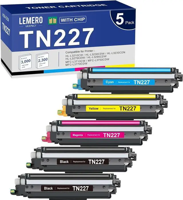 Main image of LEMERO UEXPECT TN-227BK/C/M/Y High Yield Toner Cartridge Compatible Replacement for Brother TN227 TN-227 TN227BK TN223BK TN223 TN-223 for MFC-L3770CDW HL-L3290CDW MFC-L3710CW HL-L3270CDW ( 5 Pack)