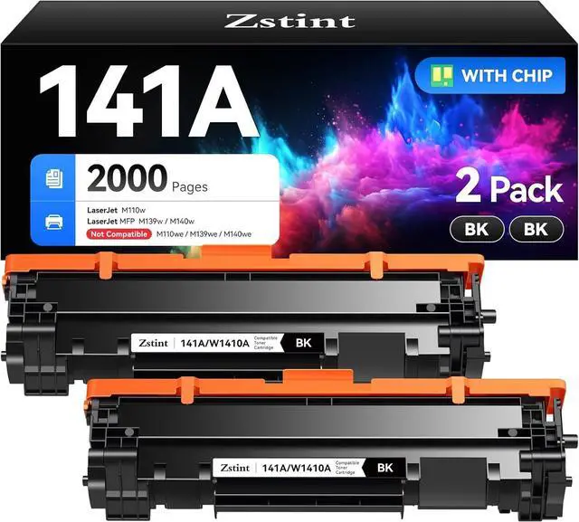 Main image of 141A W1410A Black Toner Cartridge Set 2-Pack High Yield with Chip Replacement for HP 141A W1410A 141X W1410X Toner Cartridges Compatible with HP Laser Jet Pro M110w MFP M139w M140w Series Printer Ink