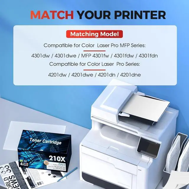 Alt view image 2 of 7 - 210X 210A Toner Cartridges 4 Pack - 4301fdw Toner Replacement for HP 210A Toner Cartridges: HP 210X 210A Work with Color Laser Jet Pro MFP 4301fdw 4201dn 4301fdn 4201dw | W2100X W2100A High Yield Ink