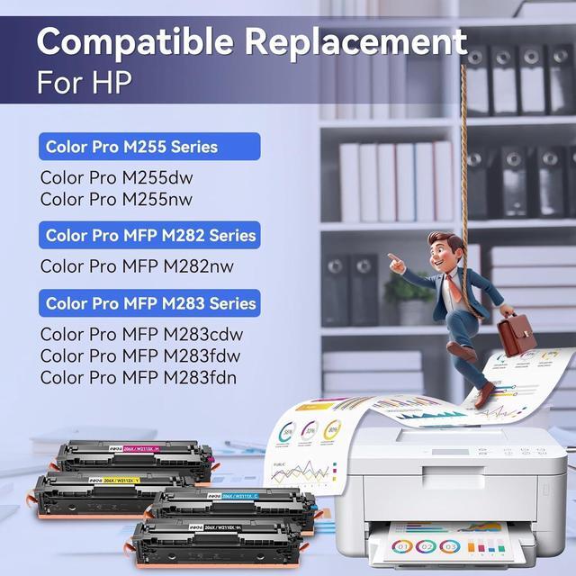 Alt view image 2 of 7 - 206X Toner Cartridges 4 Pack High Yield - with Chip Compatible Replacement for HP 206X 206A for Color Laserjet Pro MFP M283fdw M283cdw M283fdn M282nw Pro M255dw M255nw Ink Cartridges W2110X W2110A