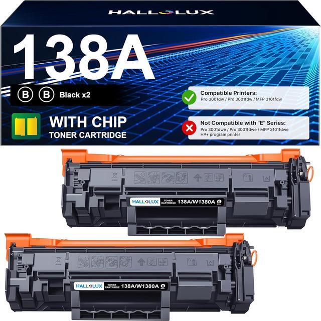 Main image of HALLOLUX 138A Black Laserjet Toner Cartridge (with Chip) Compatible Replacement for HP 138A W1380A 138X W1380X for HP Laserjet Pro 3001dw MFP 3101fdw 3001fdw Printer Ink (2 Pack Black, 138A Toner)