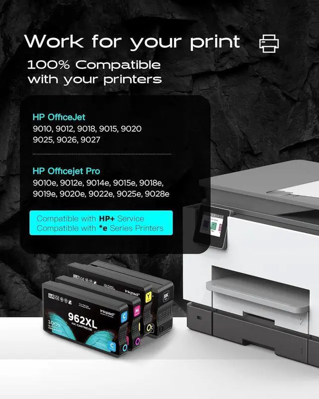 Alt view image 2 of 7 - 962xl 962 Ink Cartridges for HP OfficeJet Pro 9015e 9018e 9025e 9010e 9020e 9015 9018 9010 9020 9025 Series Printer, 962 XL High Yield Ink Cartridge Combo Pack 4 Pack (Black, Cyan, Magenta, Yellow)