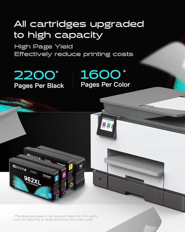 Alt view image 4 of 7 - 962xl 962 Ink Cartridges for HP OfficeJet Pro 9015e 9018e 9025e 9010e 9020e 9015 9018 9010 9020 9025 Series Printer, 962 XL High Yield Ink Cartridge Combo Pack 4 Pack (Black, Cyan, Magenta, Yellow)