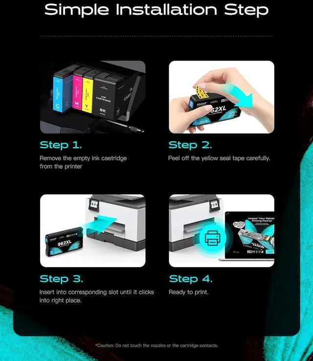 Alt view image 7 of 7 - 962xl 962 Ink Cartridges for HP OfficeJet Pro 9015e 9018e 9025e 9010e 9020e 9015 9018 9010 9020 9025 Series Printer, 962 XL High Yield Ink Cartridge Combo Pack 4 Pack (Black, Cyan, Magenta, Yellow)